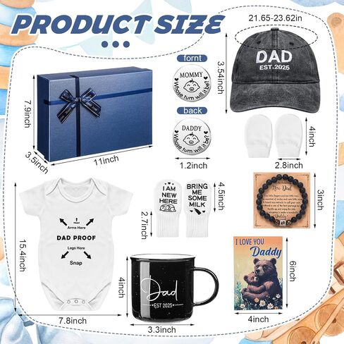 9 Pcs New Dads Gifts for Men 2025 Soon to Be Dads Gifts Daddy to Be Bracelet Hat Mug Decision Coin Baby Gloves Socks and Bodysuit Set Greeting Card for First Time Expecting Daddy in Saudi Arabia