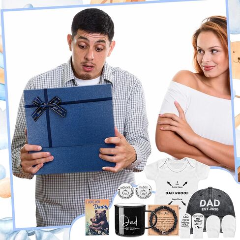 9 Pcs New Dads Gifts for Men 2025 Soon to Be Dads Gifts Daddy to Be Bracelet Hat Mug Decision Coin Baby Gloves Socks and Bodysuit Set Greeting Card for First Time Expecting Daddy in Saudi Arabia
