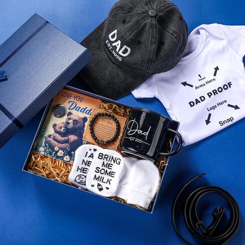 9 Pcs New Dads Gifts for Men 2025 Soon to Be Dads Gifts Daddy to Be Bracelet Hat Mug Decision Coin Baby Gloves Socks and Bodysuit Set Greeting Card for First Time Expecting Daddy in Saudi Arabia