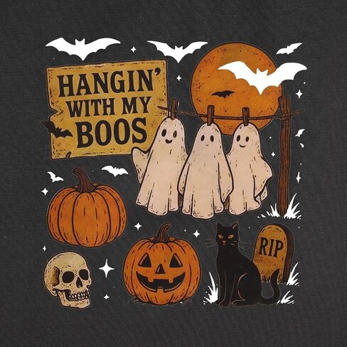 Toddler Baby Girls Boys Halloween T Shirt Retro Ghost Pumpkin Graphic Shirt Hanging with My Boos Tee Spooky Vibes Top in Kuwait