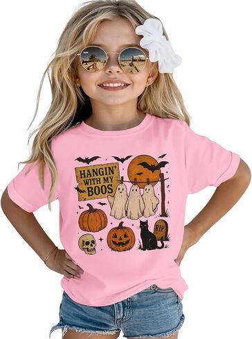 Toddler Baby Girls Boys Halloween T Shirt Retro Ghost Pumpkin Graphic Shirt Hanging with My Boos Tee Spooky Vibes Top in Kuwait