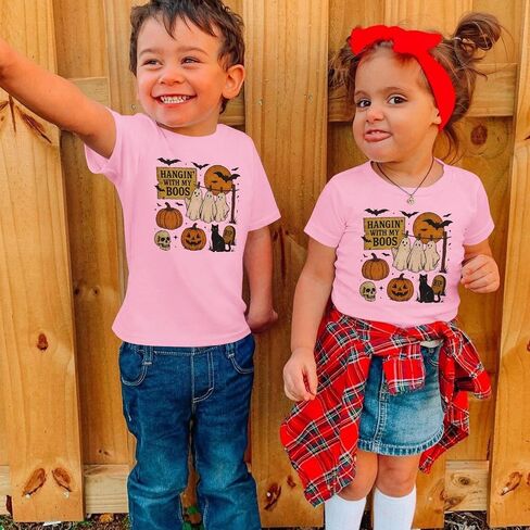 Toddler Baby Girls Boys Halloween T Shirt Retro Ghost Pumpkin Graphic Shirt Hanging with My Boos Tee Spooky Vibes Top in Kuwait