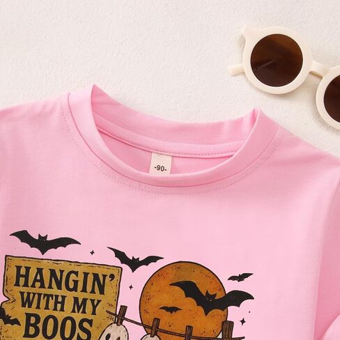 Toddler Baby Girls Boys Halloween T Shirt Retro Ghost Pumpkin Graphic Shirt Hanging with My Boos Tee Spooky Vibes Top in Kuwait