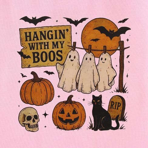 Toddler Baby Girls Boys Halloween T Shirt Retro Ghost Pumpkin Graphic Shirt Hanging with My Boos Tee Spooky Vibes Top in Kuwait