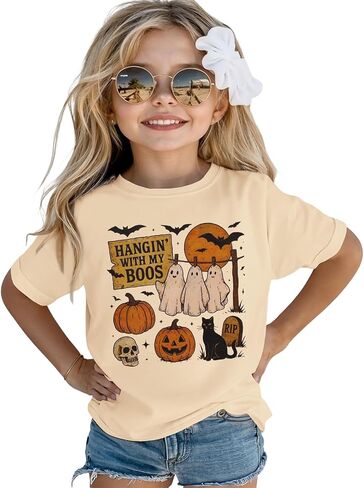 Toddler Baby Girls Boys Halloween T Shirt Retro Ghost Pumpkin Graphic Shirt Hanging with My Boos Tee Spooky Vibes Top in Saudi Arabia