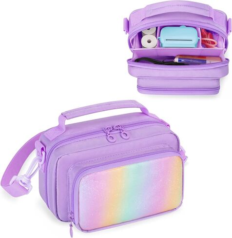 Kids Camera Case Compatible with ESOXOFFOR, Children Digital Carrying Bag | with Pockets for Accessories, Front Binder Organizer Storage Printer Paper, with Detachable Shoulder Strap, Small, Pink in Saudi Arabia