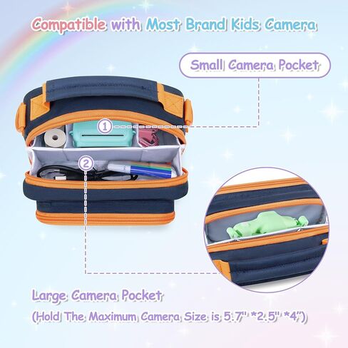 Kids Camera Case Compatible with ESOXOFFOR, Small Children Digital Carrying Bag with Pockets for Accessories, Front Binder Organizer Storage Printer Paper, with Detachable Shoulder Strap, Blue in Saudi Arabia