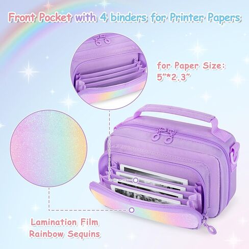 Kids Camera Case Compatible with ESOXOFFOR, Children Digital Carrying Bag | with Pockets for Accessories, Front Binder Organizer Storage Printer Paper, with Detachable Shoulder Strap, Small, Pink in Saudi Arabia