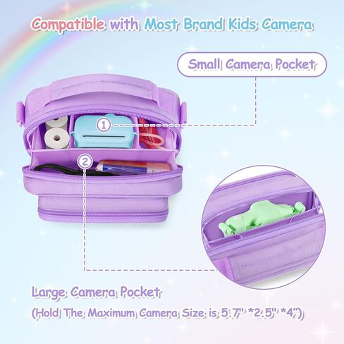 Kids Camera Case Compatible with ESOXOFFOR, Children Digital Carrying Bag | with Pockets for Accessories, Front Binder Organizer Storage Printer Paper, with Detachable Shoulder Strap, Small, Pink in Saudi Arabia