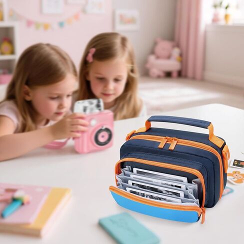 Kids Camera Case Compatible with ESOXOFFOR, Small Children Digital Carrying Bag with Pockets for Accessories, Front Binder Organizer Storage Printer Paper, with Detachable Shoulder Strap, Blue in Saudi Arabia