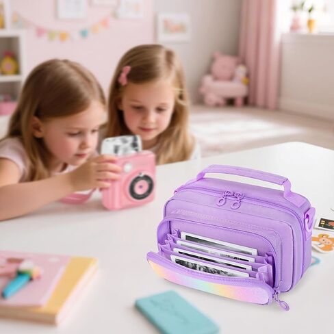 Kids Camera Case Compatible with ESOXOFFOR, Children Digital Carrying Bag | with Pockets for Accessories, Front Binder Organizer Storage Printer Paper, with Detachable Shoulder Strap, Small, Pink in Saudi Arabia