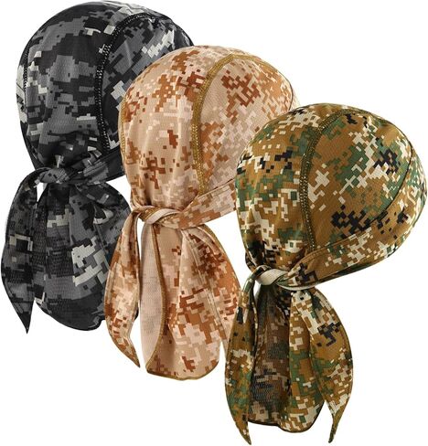 DOCILA 3 Pcs Do Rags for Men Skull Cap Bandana Hat Breathable Helmet Linner Beanie in Kuwait