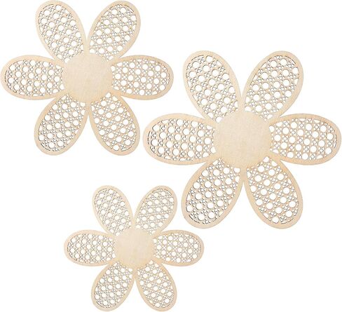 CIATBYYJ 3 Pieces Boho Daisy Wall Decor, Wooden Daisy Wall Art, Natural Rattan Flower Walls Hanging Art for Home Office Nursery, Farmhouse Bathroom Decorations (Wooden Color) in Saudi Arabia