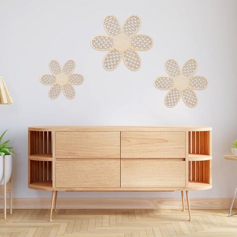 CIATBYYJ 3 Pieces Boho Daisy Wall Decor, Wooden Daisy Wall Art, Natural Rattan Flower Walls Hanging Art for Home Office Nursery, Farmhouse Bathroom Decorations (Wooden Color) in Saudi Arabia
