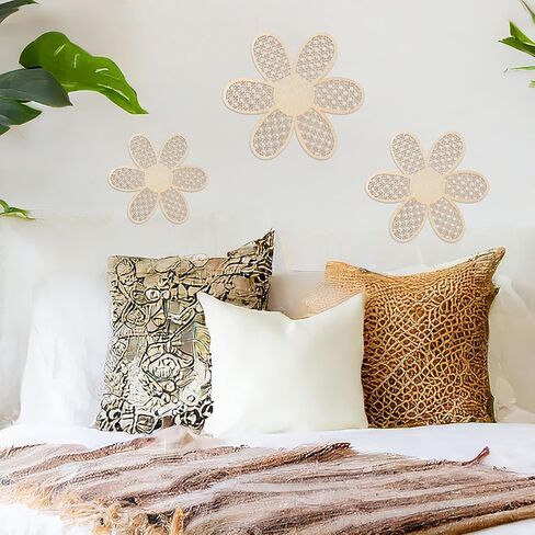 CIATBYYJ 3 Pieces Boho Daisy Wall Decor, Wooden Daisy Wall Art, Natural Rattan Flower Walls Hanging Art for Home Office Nursery, Farmhouse Bathroom Decorations (Wooden Color) in Saudi Arabia