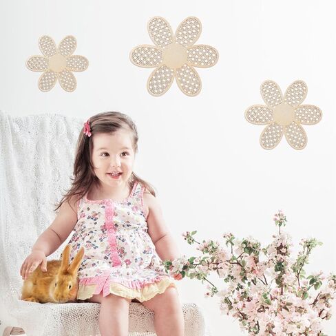 CIATBYYJ 3 Pieces Boho Daisy Wall Decor, Wooden Daisy Wall Art, Natural Rattan Flower Walls Hanging Art for Home Office Nursery, Farmhouse Bathroom Decorations (Wooden Color) in Saudi Arabia