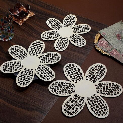 CIATBYYJ 3 Pieces Boho Daisy Wall Decor, Wooden Daisy Wall Art, Natural Rattan Flower Walls Hanging Art for Home Office Nursery, Farmhouse Bathroom Decorations (Wooden Color) in Saudi Arabia