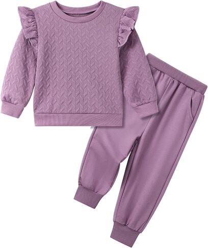 Toddler Girls Outfits Fall Winter Clothes Long Sleeve Ruffle Sweatshirt Pants Set Girl Sweatsuit 2 3 4 5 6 Year in Saudi Arabia