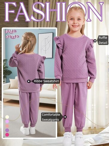 Toddler Girls Outfits Fall Winter Clothes Long Sleeve Ruffle Sweatshirt Pants Set Girl Sweatsuit 2 3 4 5 6 Year in Saudi Arabia