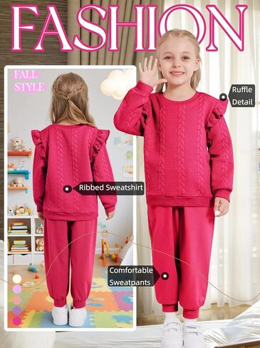 Toddler Girls Outfits Fall Winter Clothes Long Sleeve Ruffle Sweatshirt Pants Set Girl Sweatsuit 2 3 4 5 6 Year in Saudi Arabia