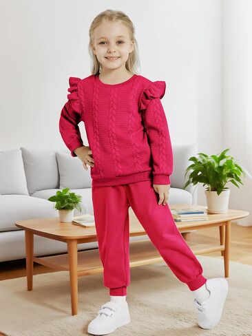 Toddler Girls Outfits Fall Winter Clothes Long Sleeve Ruffle Sweatshirt Pants Set Girl Sweatsuit 2 3 4 5 6 Year in Saudi Arabia