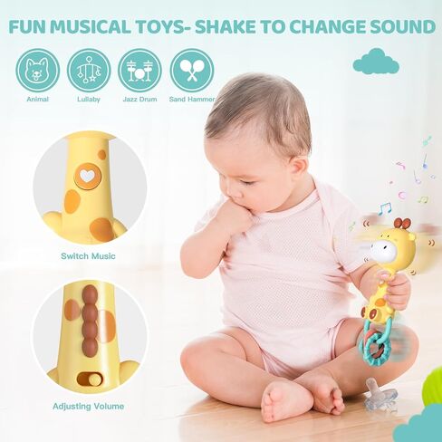 Orzbow Giraffe Teether Toy, Baby Teething Toys & Rattle Ligh-Up, Musical Baby Toy 3-6-12-18 Months, Easy to Grip Sensory Toys for Toddlers Bpa-Free, Boy Gir Birthdays Gift in Saudi Arabia