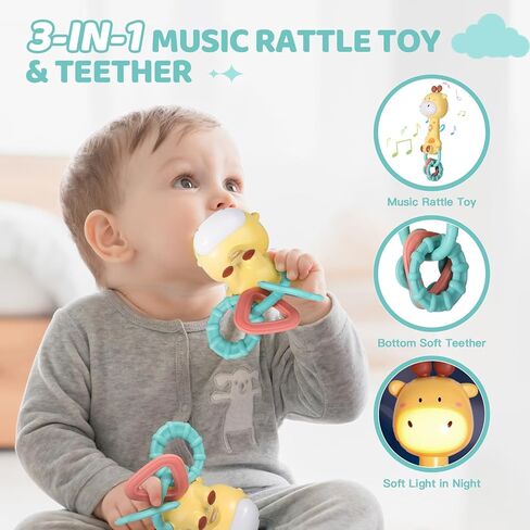 Orzbow Giraffe Teether Toy, Baby Teething Toys & Rattle Ligh-Up, Musical Baby Toy 3-6-12-18 Months, Easy to Grip Sensory Toys for Toddlers Bpa-Free, Boy Gir Birthdays Gift in Saudi Arabia
