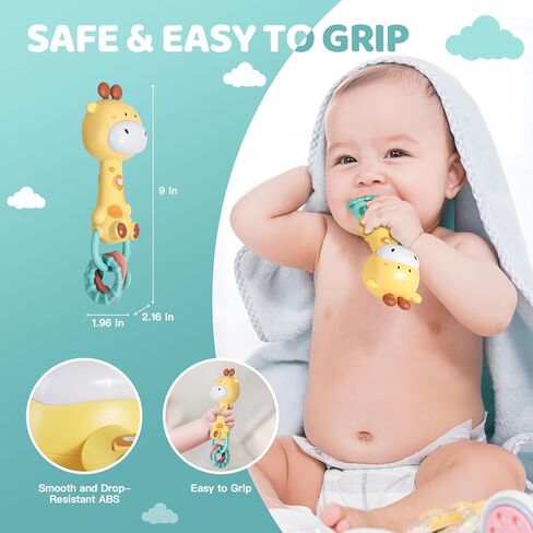 Orzbow Giraffe Teether Toy, Baby Teething Toys & Rattle Ligh-Up, Musical Baby Toy 3-6-12-18 Months, Easy to Grip Sensory Toys for Toddlers Bpa-Free, Boy Gir Birthdays Gift in Saudi Arabia