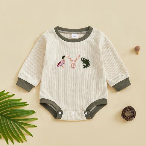 Infant Long Sleeve Bubble Romper Baby Boy Fall Winter Outfits Newborn Waffle Knit Embroidery Bodysuit Clothes in Saudi Arabia