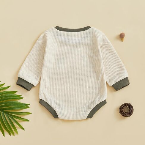 Infant Long Sleeve Bubble Romper Baby Boy Fall Winter Outfits Newborn Waffle Knit Embroidery Bodysuit Clothes in Saudi Arabia