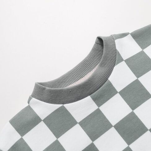 Bafeicao Baby Boy Girl Checkerboard Sweatshirt Romper Organic Cotton Checkered Bubble Romper Oversized Long Sleeve in Saudi Arabia