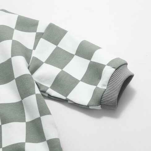 Bafeicao Baby Boy Girl Checkerboard Sweatshirt Romper Organic Cotton Checkered Bubble Romper Oversized Long Sleeve in Saudi Arabia