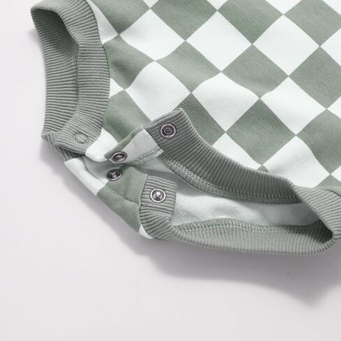 Bafeicao Baby Boy Girl Checkerboard Sweatshirt Romper Organic Cotton Checkered Bubble Romper Oversized Long Sleeve in Saudi Arabia