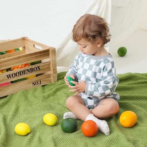 Bafeicao Baby Boy Girl Checkerboard Sweatshirt Romper Organic Cotton Checkered Bubble Romper Oversized Long Sleeve in Saudi Arabia