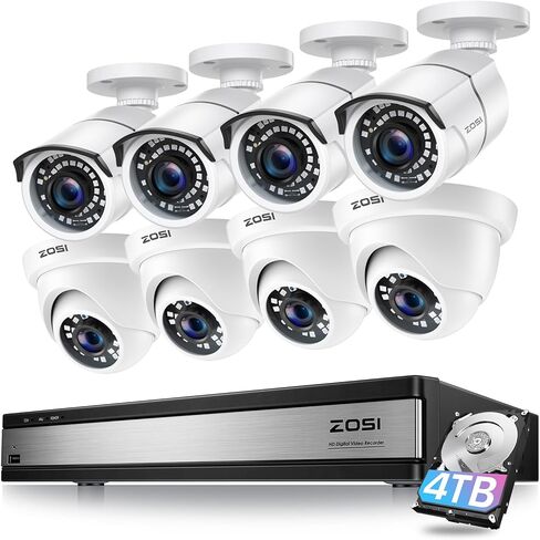 Zosi Full 1080p 16 16 قناة نظام كاميرا أمان المنزل مع اكتشاف مركبات Human AI ، H.265+ DVR مع محرك أقراص ثابتة 4 تيرابايت و 8 × 1080p CCTV DOUM in Saudi Arabia