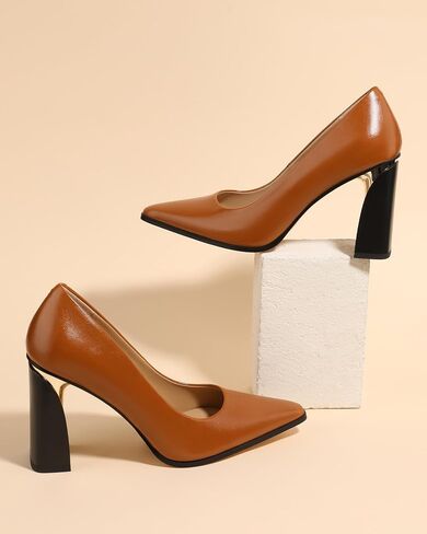 ROSERWISH High Chunky Block Heels for Women, Closed Pointed Toe Slip-On Pumps, Retro Vintage Style, 3.5" Comfortable Dress Shoes for Party, Work, Office, Prom & Wedding in Saudi Arabia