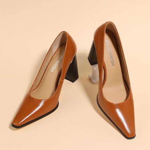 ROSERWISH High Chunky Block Heels for Women, Closed Pointed Toe Slip-On Pumps, Retro Vintage Style, 3.5" Comfortable Dress Shoes for Party, Work, Office, Prom & Wedding in Saudi Arabia