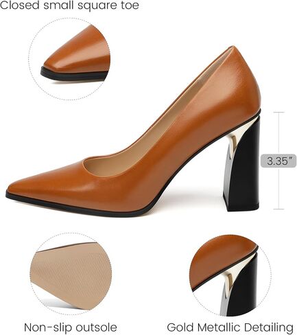 ROSERWISH High Chunky Block Heels for Women, Closed Pointed Toe Slip-On Pumps, Retro Vintage Style, 3.5" Comfortable Dress Shoes for Party, Work, Office, Prom & Wedding in Saudi Arabia