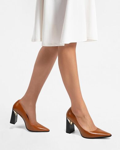 ROSERWISH High Chunky Block Heels for Women, Closed Pointed Toe Slip-On Pumps, Retro Vintage Style, 3.5" Comfortable Dress Shoes for Party, Work, Office, Prom & Wedding in Saudi Arabia