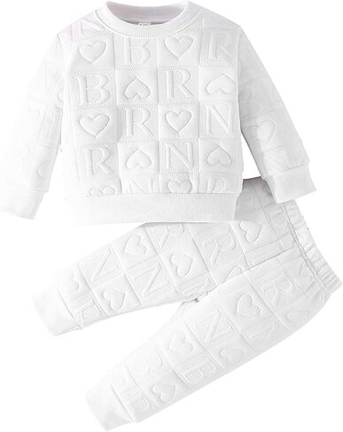 Jecson Toddler Baby Girl Cloths: ملابس دافئة ناعمة وضعت قميصًا مغليًا للقلب والسروال لطيف الخريف الشتاء المنزل 2 مساءً 3M-4T in Kuwait