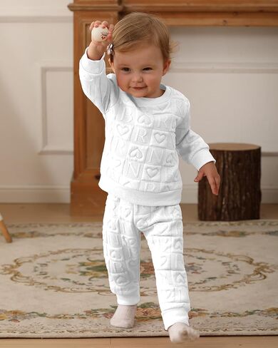 Jecson Toddler Baby Girl Cloths: ملابس دافئة ناعمة وضعت قميصًا مغليًا للقلب والسروال لطيف الخريف الشتاء المنزل 2 مساءً 3M-4T in Kuwait
