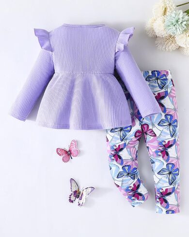 Jecson Toddler Baby Girl Cloths: Cotton Soft Outfits مجموعة A-Line Top & Brutfly-Print Pants Cute Fall Home Out 6m-4y in Kuwait