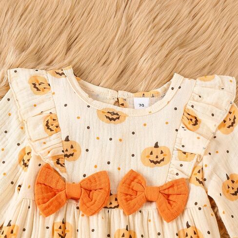 Newborn Baby Girl Halloween Outfit Ruffle Long Sleeve Pumpkin Romper Jumpsuit With Headband Bodysuit Overalls Clothes in Kuwait