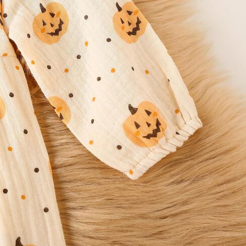 Newborn Baby Girl Halloween Outfit Ruffle Long Sleeve Pumpkin Romper Jumpsuit With Headband Bodysuit Overalls Clothes in Kuwait