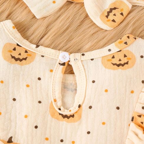 Newborn Baby Girl Halloween Outfit Ruffle Long Sleeve Pumpkin Romper Jumpsuit With Headband Bodysuit Overalls Clothes in Kuwait