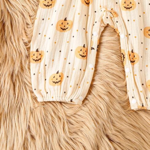 Newborn Baby Girl Halloween Outfit Ruffle Long Sleeve Pumpkin Romper Jumpsuit With Headband Bodysuit Overalls Clothes in Kuwait