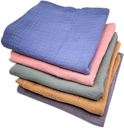 منجم Baby Muslin ، 5 حزمة 100 ٪ من القطن - كبير 12 "× 12" فائق الملابس للأطفال حديثي الولادة الناعمة - ألوان متعددة in Saudi Arabia