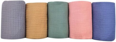 منجم Baby Muslin ، 5 حزمة 100 ٪ من القطن - كبير 12 "× 12" فائق الملابس للأطفال حديثي الولادة الناعمة - ألوان متعددة in Saudi Arabia