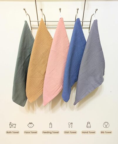 منجم Baby Muslin ، 5 حزمة 100 ٪ من القطن - كبير 12 "× 12" فائق الملابس للأطفال حديثي الولادة الناعمة - ألوان متعددة in Saudi Arabia