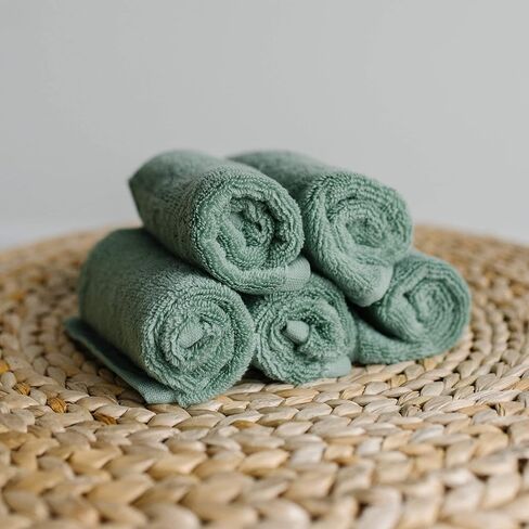 Natemia Organic Baby Washcloths (5 حزمة ، 10 "× 10") - 100 ٪ من القطن العضوي - مناشف ناعمة للبشرة الحساسة - الأولاد ، الفتيات ، المولود الجديد - وقت الاستحمام ، السجل (SAGE) in Kuwait
